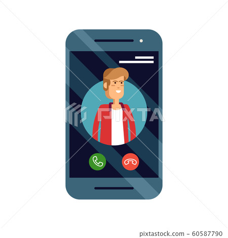 Incoming call concept vector illustration with mobile phone with mal caller ID on screen and accept or decline buttons. 60587790