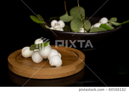 White winter snowberry isolated on black glass White winter snowberry isolated on black glass 60588182