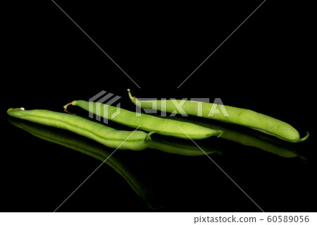 Fresh snap bean isolated on black glass 60589056