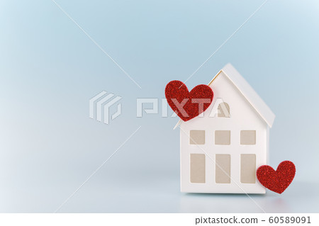 White little house with red hearts White little house with red hearts 60589091