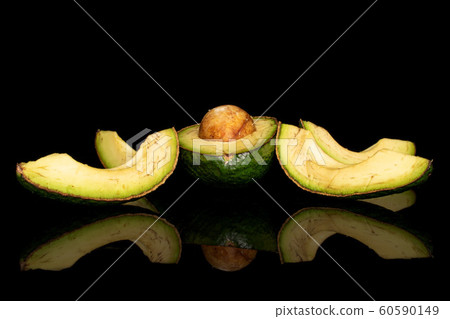 Fresh green avocado isolated on black glass 60590149