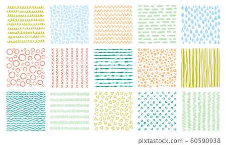 Hand drawn textures. Scribble pattern, curved lines patterns and lined texture vector background set 60590938