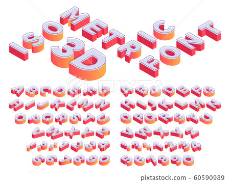 Isometric 3d letterring. Perspective letters font, cube number and alphabet letter isometry template 60590989