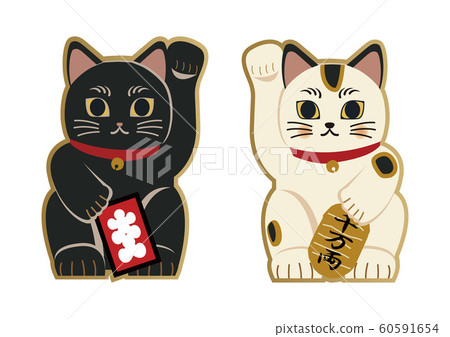 Lucky item. Maneki Neko illustration. Japanese cat figurine. 60591654