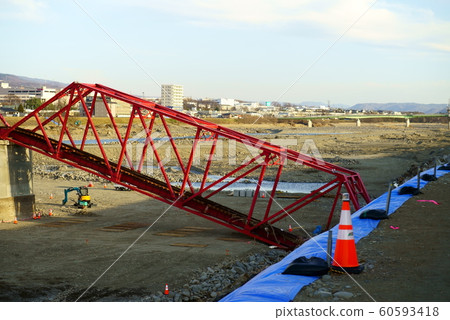 Chikuma River Flooded Bessho Line Iron Bridge Collapse 60593418