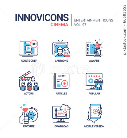 Cinema online service - vector line design style icons set 60593655