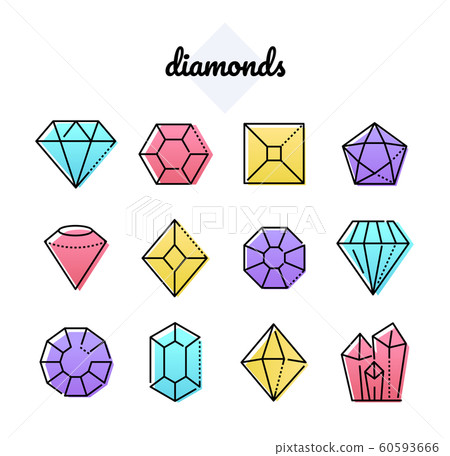 Set of diamonds - line design style objects - Stock Illustration ...