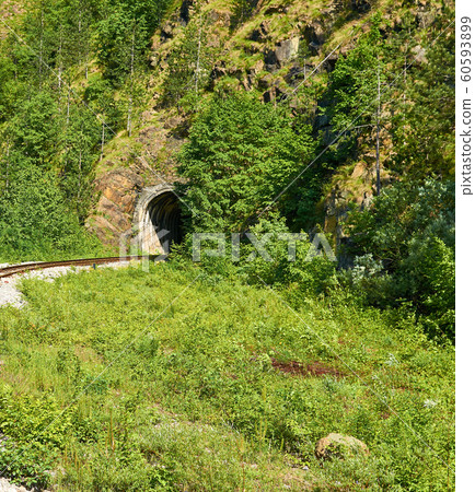 Railway track, tunnel and landscape 60593899