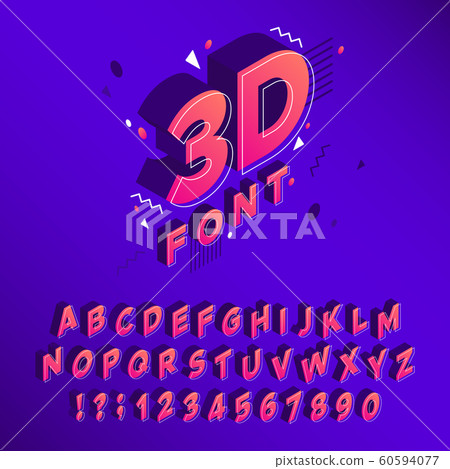 Isometric 90s font. Memphis alphabet, 80s cubic letters and typographic poster lettering sign vector 60594077
