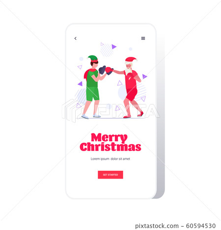 santa claus boxer practicing boxing exercises with elf helper workout healthy lifestyle christmas holidays celebration concept smartphone screen online mobile app full length santa claus boxer practicing boxing exercises with elf helper workout healthy lifestyle christmas holidays celebration concept smartphone screen online mobile app full length 60594530