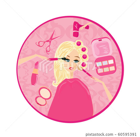 beautiful blonde at the stylist, hairdresser and beautiful blonde at the stylist, hairdresser and 60595391