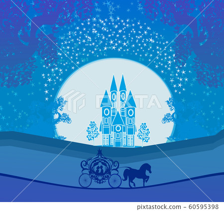 Silhouette of a horse carriage and a medieval 60595398