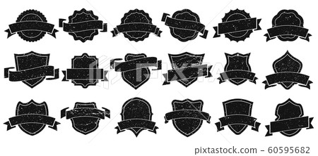 Vintage badge frames. Grunge badges, retro logo emblem frame and old label emblem silhouette isolated vector illustration set Vintage badge frames. Grunge badges, retro logo emblem frame and old label emblem silhouette isolated vector illustration set 60595682