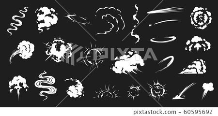 Comic smoke. Smoke puffs vfx, energy explosion effect and cartoon blast vector illustration set 60595692