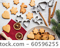Christmas gingerbread on the table, top view 60596255