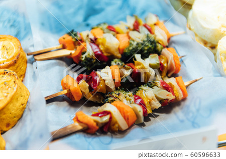 A wide variety of traditional tapas with seafood in Spain at the San Miguel market A wide variety of traditional tapas with seafood in Spain at the San Miguel market 60596633