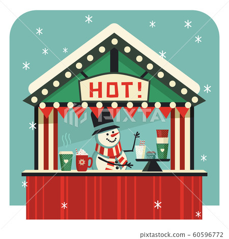 Hot drinks street stall flat color vector icon 60596772