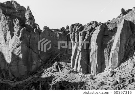 Black-and-white photograph of Smith Rock's view 60597316