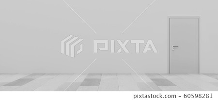 Empty white room with door and stone floor 3d illustration render 60598281