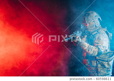 soldierly military man in smoky UV background soldierly military man in smoky UV background 60598611