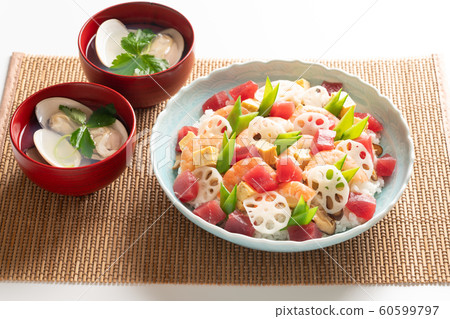 Chirashi Sushi and Tide Soup 60599797