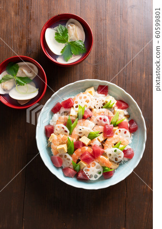 Chirashi Sushi and Tide Soup 60599801