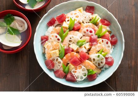 Chirashi Sushi and Tide Soup 60599806