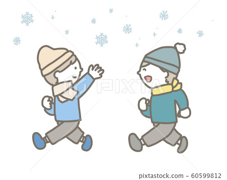 在一個下雪天上運行的男孩 60599812