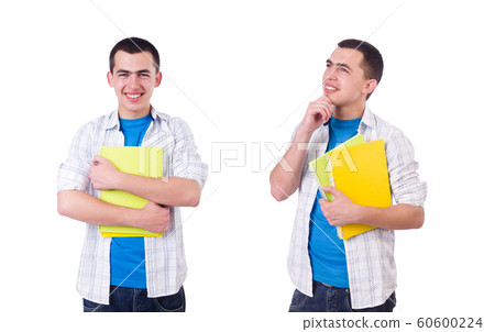Young student with book on white 60600224
