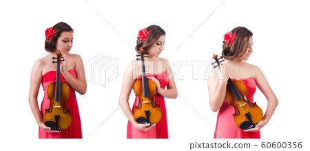 Young girl with violin on white Young girl with violin on white 60600356