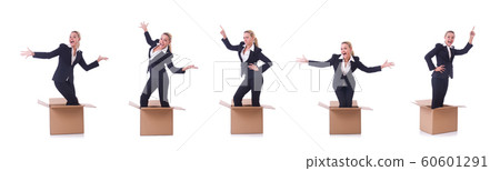Woman with boxes on white 60601291