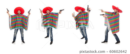 Funny mexican holding pistol isolated on white 60602642