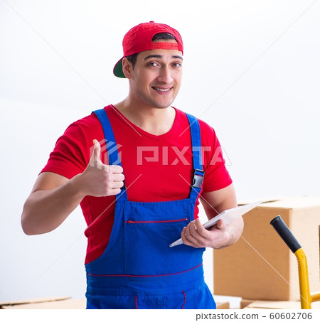 Contractor worker moving boxes during office move 60602706