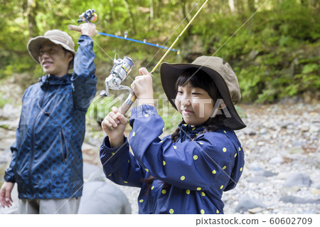 Mountain stream fishing image Parent and child family Mountain stream fishing image Parent and child family 60602709