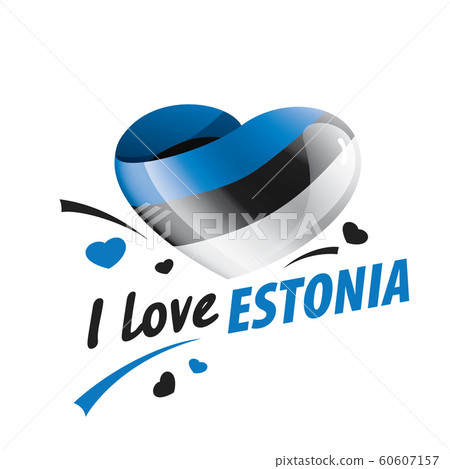 The national flag of the Estonia and the inscription I love Estonia. Vector illustration 60607157