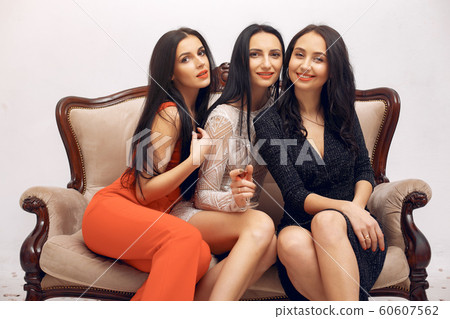 Elegant girls celebrate in the studio 60607562
