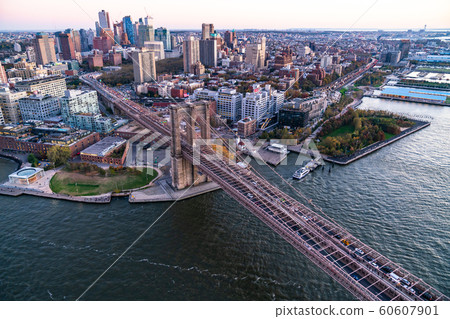 New York Aerial view of Brooklyn Bridge New York Aerial view of Brooklyn Bridge 60607901