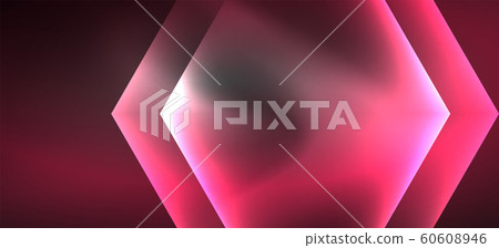 Neon color hexagon shapes, lines on black background. Modern template for web backdrop design. Abstract geometric frame 60608946