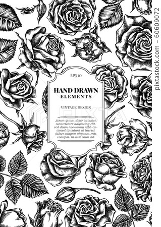 Card design with black and white roses - Stock Illustration [60609072 ...