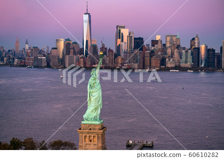 New York Manhattan and Statue of Liberty Aerial 60610282