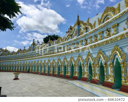 Beautiful architecture buddhist hall at U Min Thonze temple in Sagaing near Mingun and Mandalay city, Myanmar Beautiful architecture buddhist hall at U Min Thonze temple in Sagaing near Mingun and Mandalay city, Myanmar 60610472