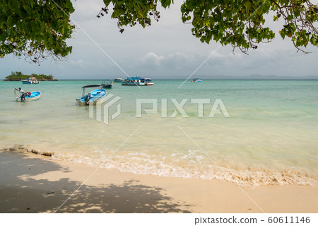 Boats anchored in the small port of Cayo Levantado 60611146