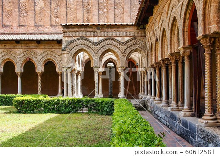 The courtyard of Monreale cathedral of Assumption, Sicily, Italy. The courtyard of Monreale cathedral of Assumption, Sicily, Italy. 60612581