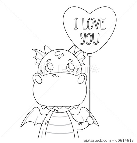 Cute dragon with balloon in shape of heart and Cute dragon with balloon in shape of heart and 60614612