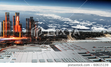 Futuristic city against the atmospheric starry sky 60615139