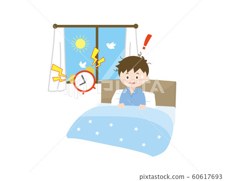 Illustration of a boy oversleeping in the morning 60617693