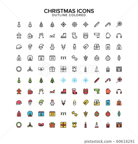Christmas Outline colored icon set Christmas Outline colored icon set 60618291