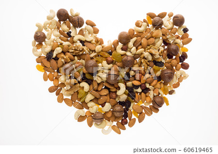 Mix of nuts and dried fruits. Cashew, almonds, 60619465