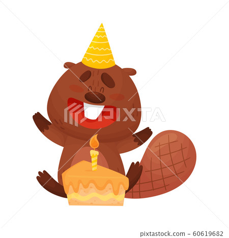 Cartoon Beaver Character Blowing Out The Candle Stock Illustration