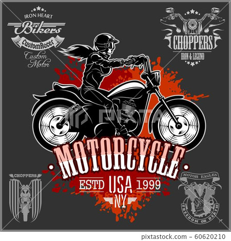 Beautiful girl on a motorcycle draw in retro style 60620210